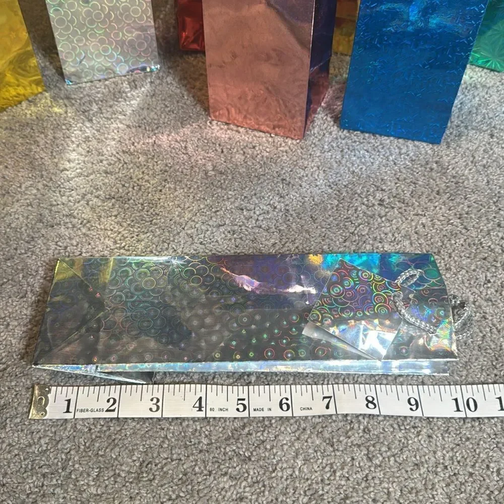 Brightly Colored Holographic Party Gift Bags 24 Bags with Handles & Card